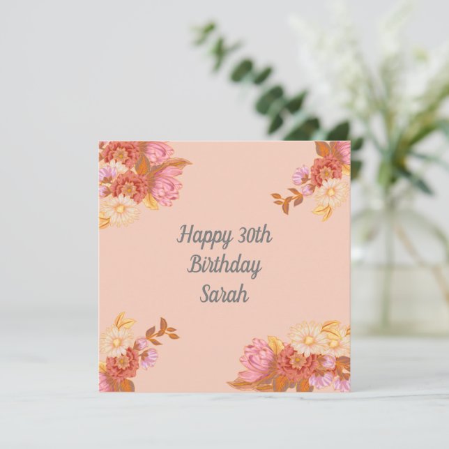 Tarjeta de cumpleaños feliz con flores personaliza (Anverso de pie)