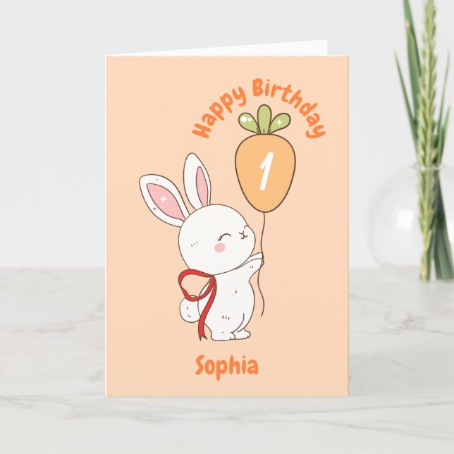 Tarjeta de cumpleaños feliz con globo de zanahoria (Anverso)