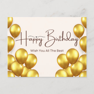 Tarjeta de cumpleaños feliz con globos de oro