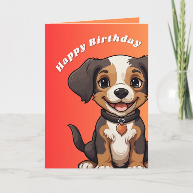 Tarjeta de cumpleaños feliz con gráfico de perro (Anverso)