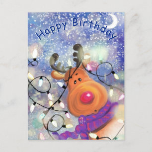 Tarjeta de cumpleaños feliz con Navidades renos