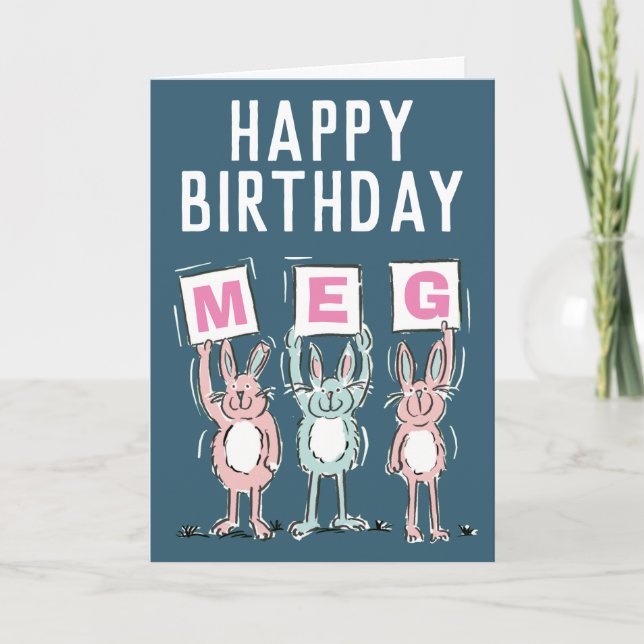Tarjeta de cumpleaños feliz con nombre de 3 letras (Anverso)