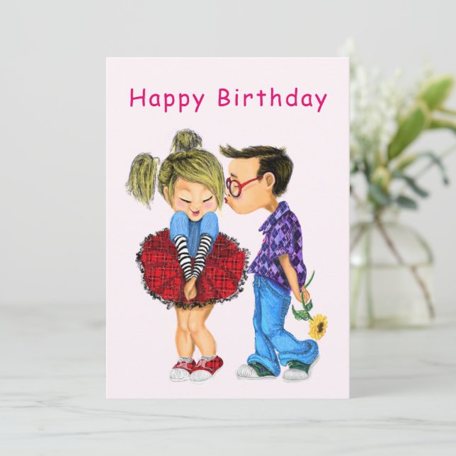 Tarjeta de cumpleaños feliz con pareja cuta (Anverso de pie)