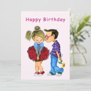 Tarjeta de cumpleaños feliz con pareja cuta