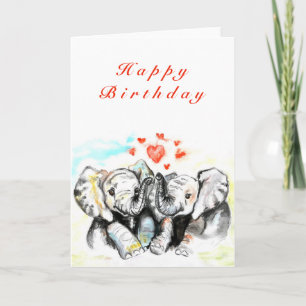 Tarjeta de cumpleaños feliz con pareja de elefante
