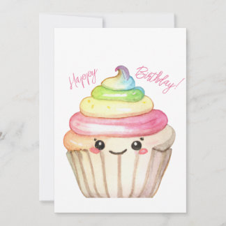 Tarjeta de cumpleaños feliz con pastel de arcoiris