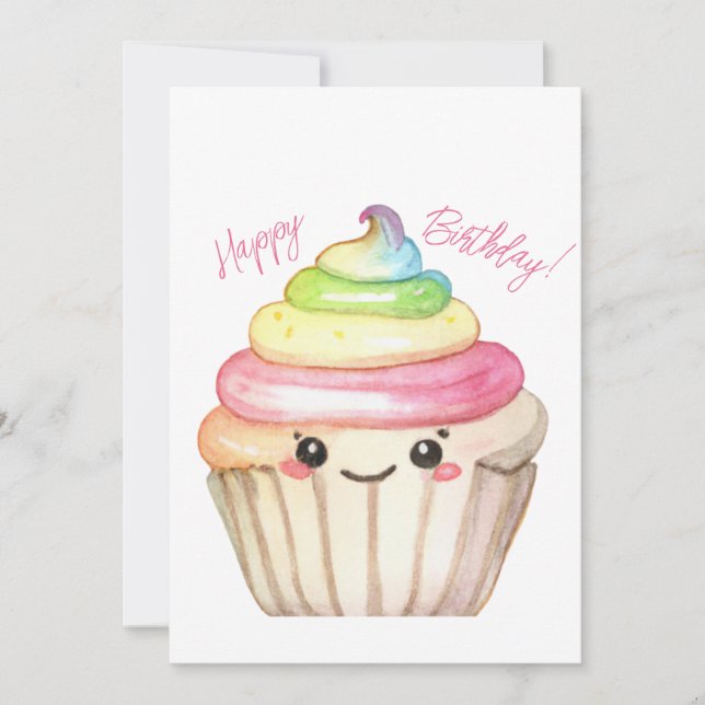 Tarjeta de cumpleaños feliz con pastel de arcoiris (Anverso)