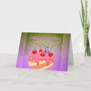 Tarjeta de cumpleaños feliz con pastel de cerezo
