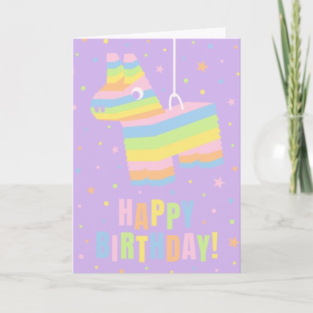 Tarjeta de cumpleaños feliz con piñata de pastel (Anverso)