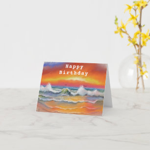 Tarjeta de cumpleaños feliz con puesta de sol en e