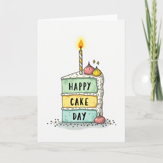 Tarjeta de Cumpleaños Feliz con Rebanada de Torta (Anverso)