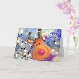 Tarjeta de cumpleaños feliz con reno feliz - Graci