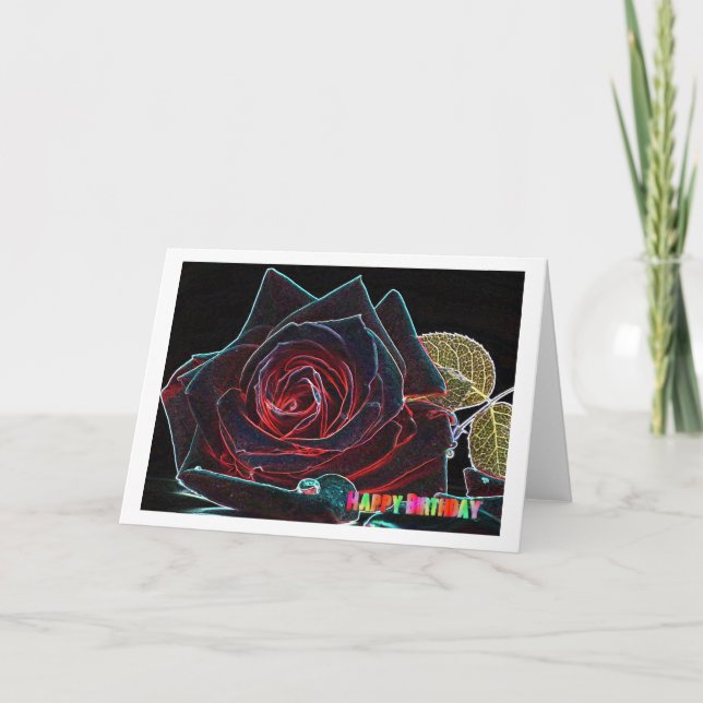 Tarjeta de cumpleaños feliz con rosa (Anverso)