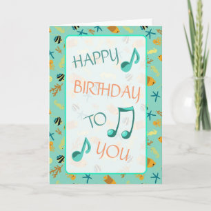 Tarjeta de cumpleaños feliz con temas de playa