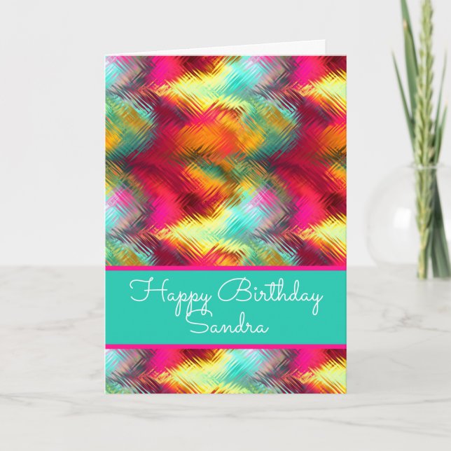 Tarjeta de cumpleaños feliz con vidrio manchado de (Anverso)