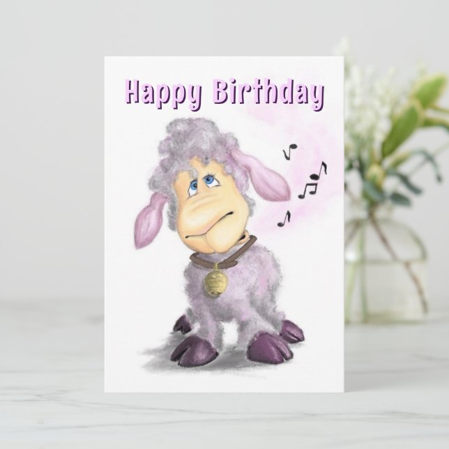 Tarjeta de cumpleaños feliz cordero pequeño con Ca (Anverso de pie)