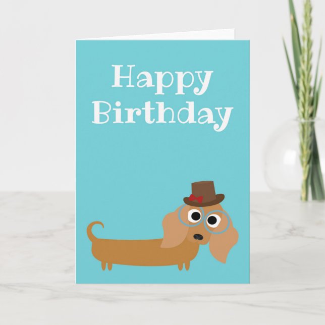 Tarjeta de cumpleaños feliz Dachshund Perro en bla (Anverso)