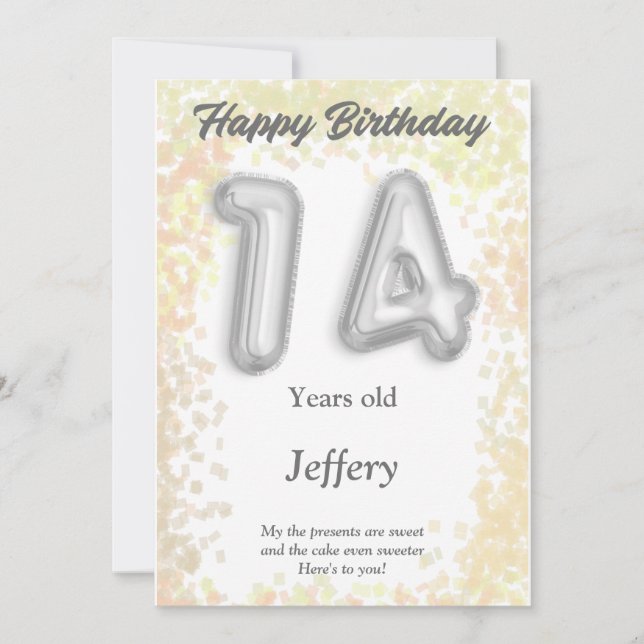 Tarjeta de cumpleaños feliz de 14 años (Anverso)