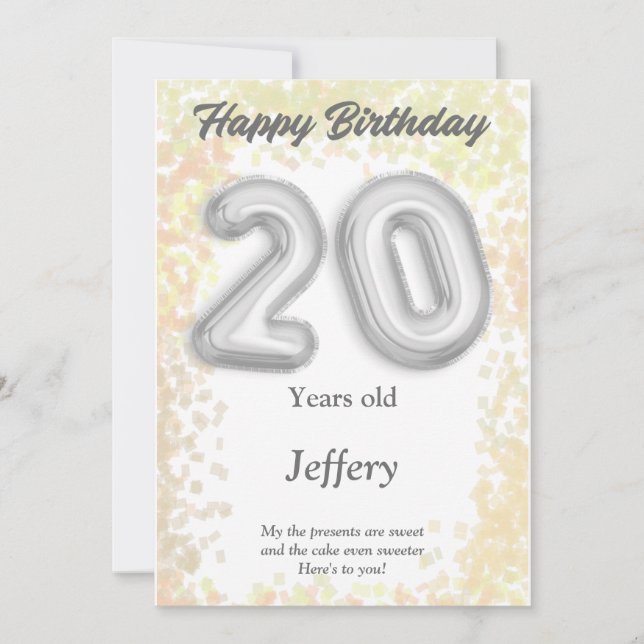 Tarjeta de cumpleaños feliz de 20 años (Anverso)