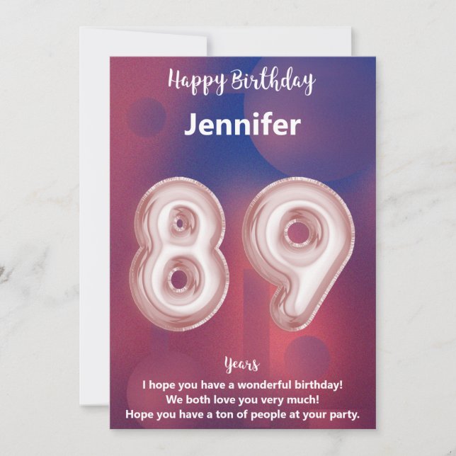 Tarjeta de cumpleaños feliz de 89 años (Anverso)