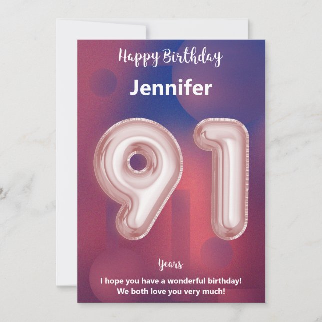 Tarjeta de cumpleaños feliz de 91 años (Anverso)