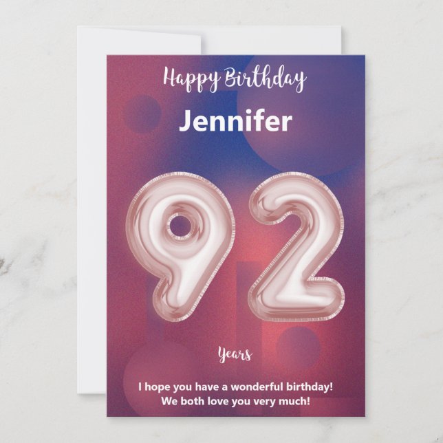 Tarjeta de cumpleaños feliz de 92 años (Anverso)
