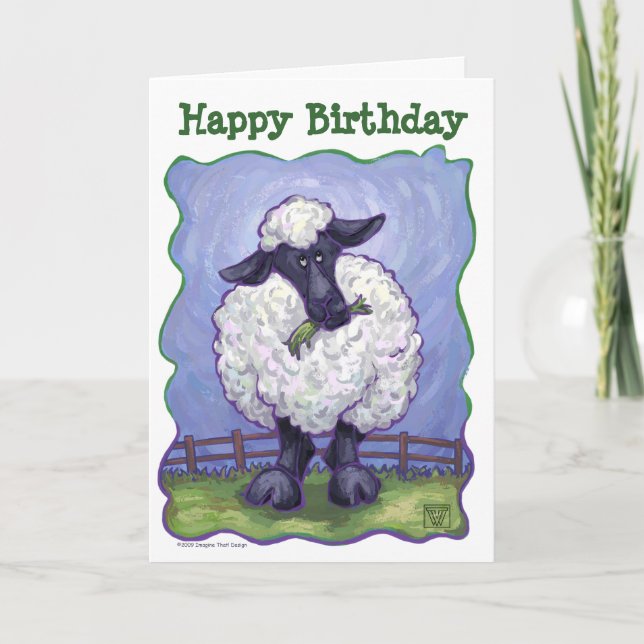Tarjeta de cumpleaños feliz de arte de ovejas con  (Anverso)