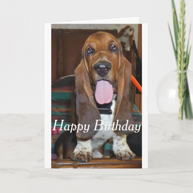 Tarjeta de cumpleaños feliz de Basset hound (Anverso)