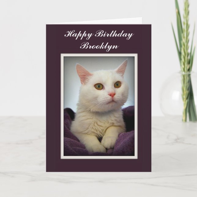 Tarjeta de cumpleaños feliz de Brooklyn con gato b (Anverso)