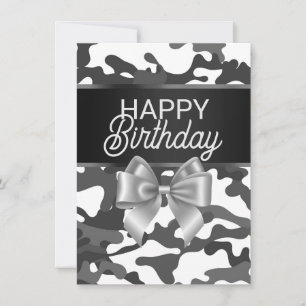 Tarjeta de cumpleaños feliz de camo blanco y vaca