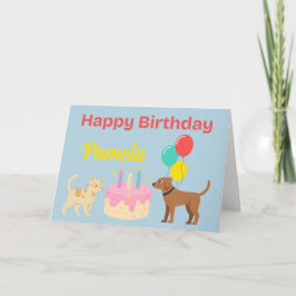 TARJETA DE CUMPLEAÑOS FELIZ DE CAT Y DOG
