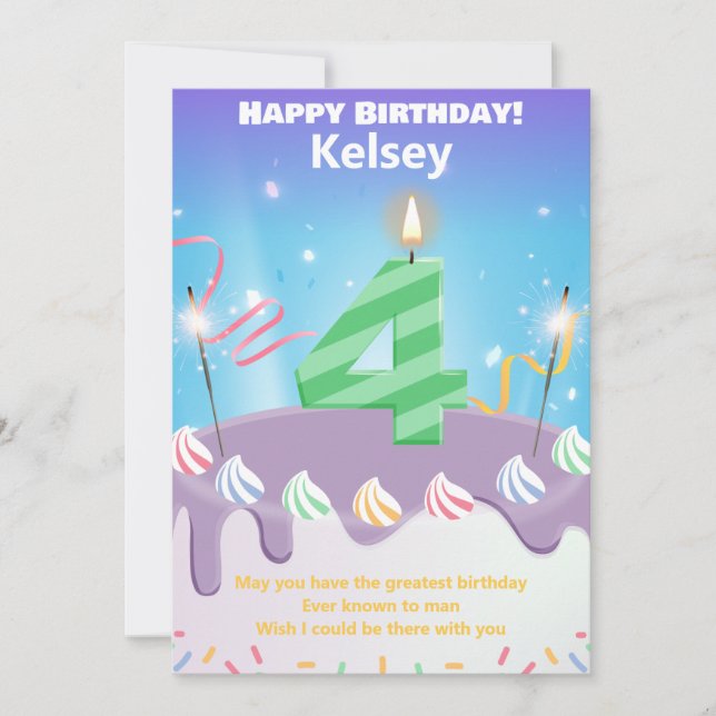 Tarjeta de cumpleaños feliz de cuatro años persona (Anverso)
