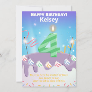 Tarjeta de cumpleaños feliz de cuatro años persona