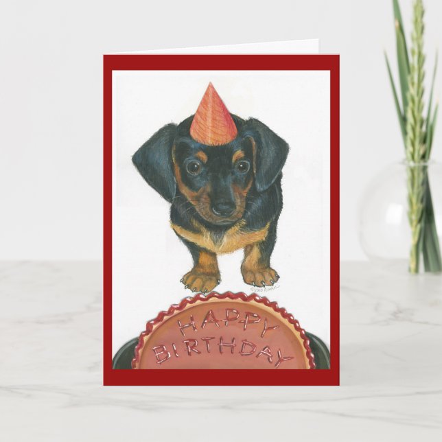 Tarjeta de cumpleaños feliz de Dachshund (Anverso)