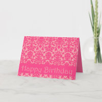 Tarjeta de cumpleaños feliz de Damask Floral Hot P