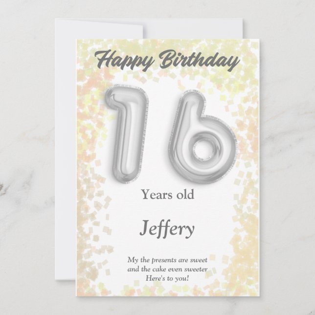 Tarjeta de cumpleaños feliz de dieciséis años (Anverso)