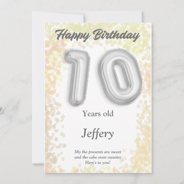 Tarjeta de cumpleaños feliz de diez años (Anverso)