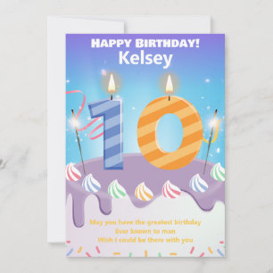 Tarjeta de cumpleaños feliz de diez años personali
