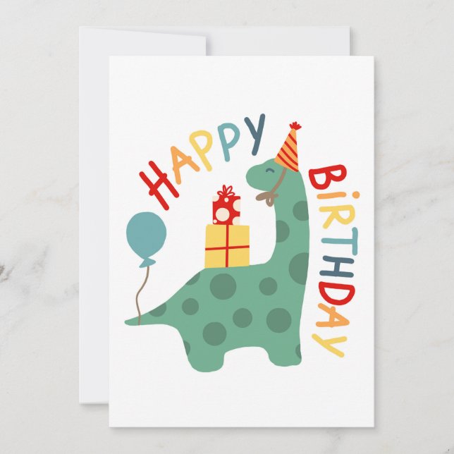 Tarjeta de cumpleaños feliz de dinosaurios para ni (Anverso)