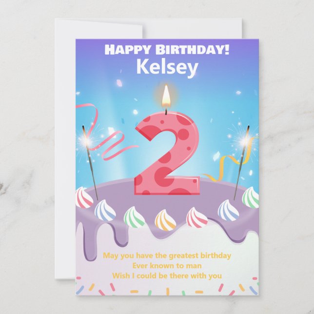 Tarjeta de cumpleaños feliz de dos años personaliz (Anverso)