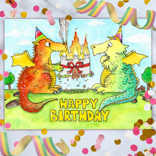 Tarjeta de cumpleaños feliz de dragones 