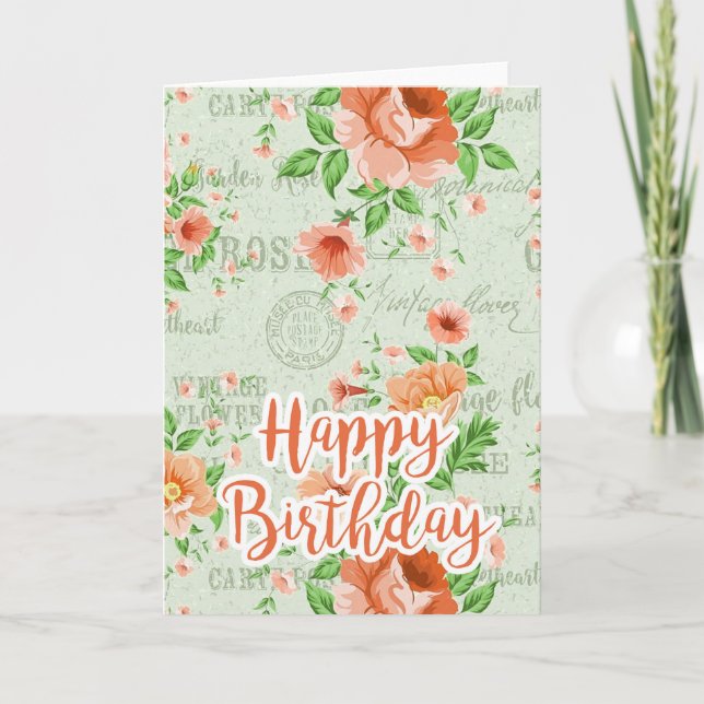 Tarjeta de cumpleaños feliz de floral floral de bo (Anverso)