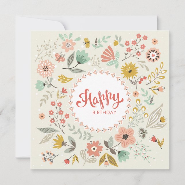 Tarjeta de cumpleaños feliz de floral moderna (Anverso)