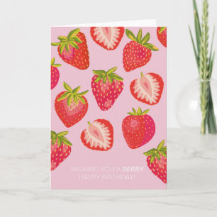 Tarjeta de cumpleaños feliz de fresa rosa