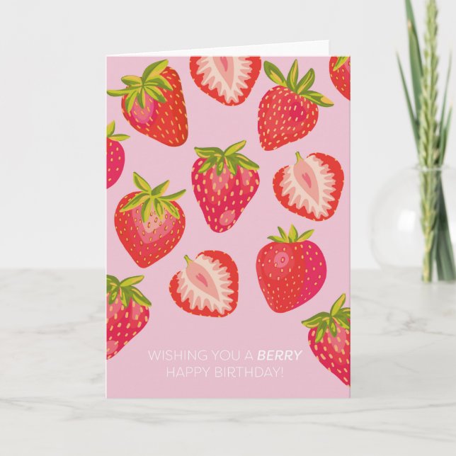 Tarjeta de cumpleaños feliz de fresa rosa (Anverso)