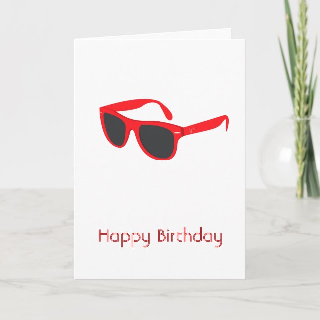 Tarjeta de cumpleaños feliz de gafas de sol rojas (Anverso)