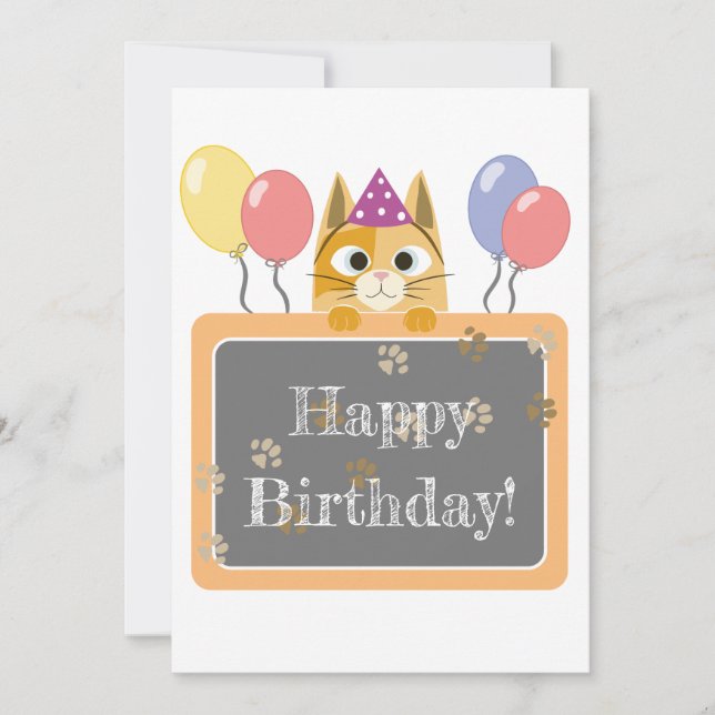 Tarjeta de cumpleaños feliz de gato (Anverso)