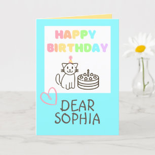 Tarjeta de cumpleaños feliz de gato arco iris