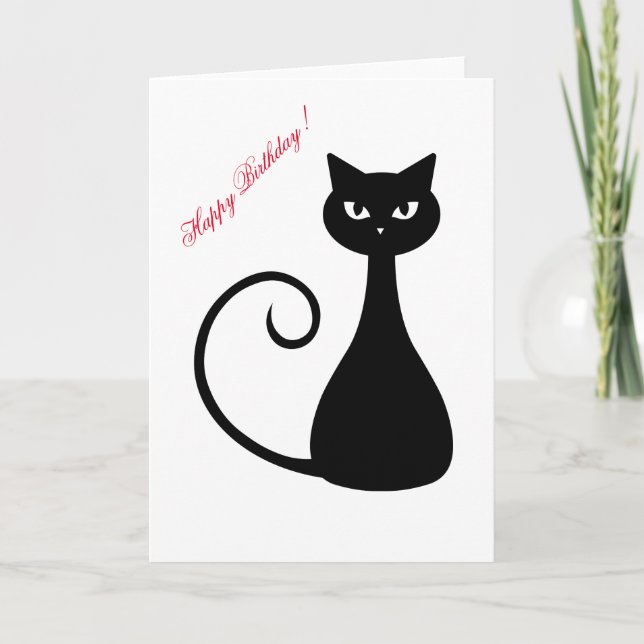 Tarjeta de cumpleaños feliz de gato negro (Anverso)