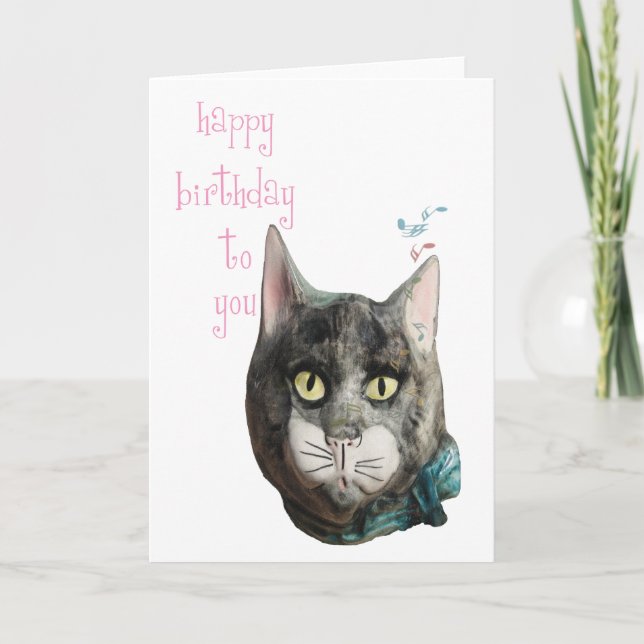 Tarjeta de cumpleaños feliz de gato para silbido (Anverso)